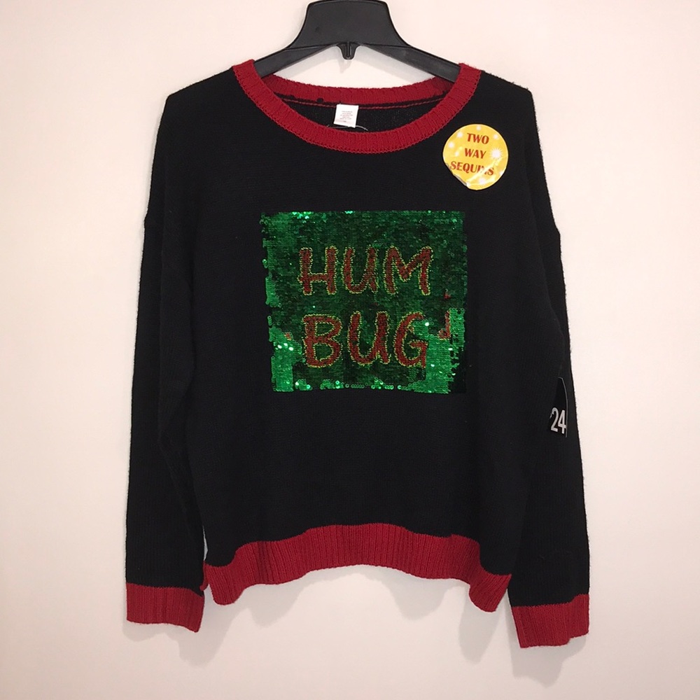 Hum Bug 2 Way Sequin Ugly Christmas Sweater NWT M